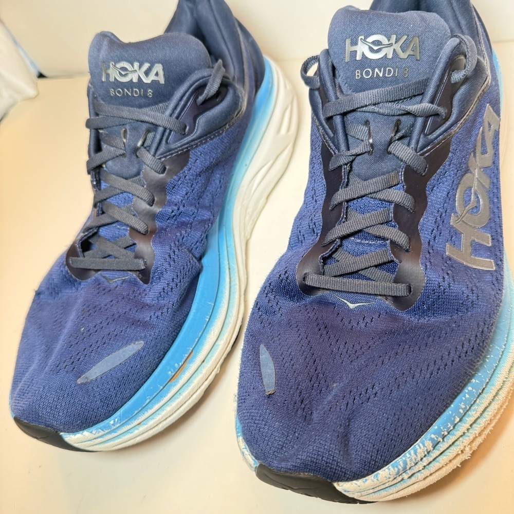 Hoka One One Bondi 8 Men's Navy and Sky Blue Athletic Shoes Size 11 2E - Picture 3 of 7